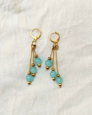 Aqua Jade Gold Drop Earrings