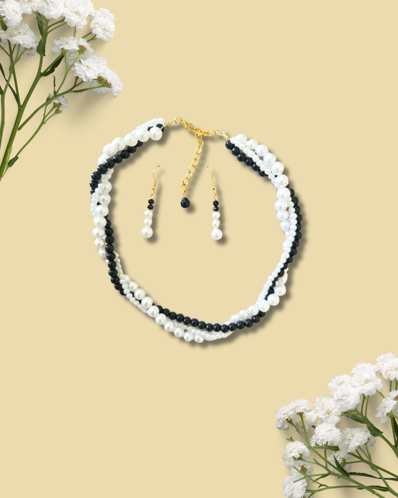 Pearl Black Twisted Choker Set