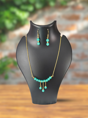 Teal Jade Tassel Necklace Set