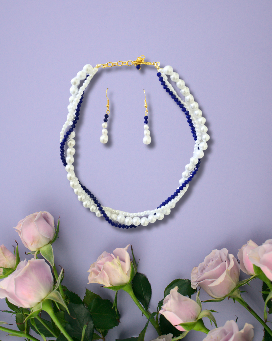 Pearl Navy Twisted Choker Set