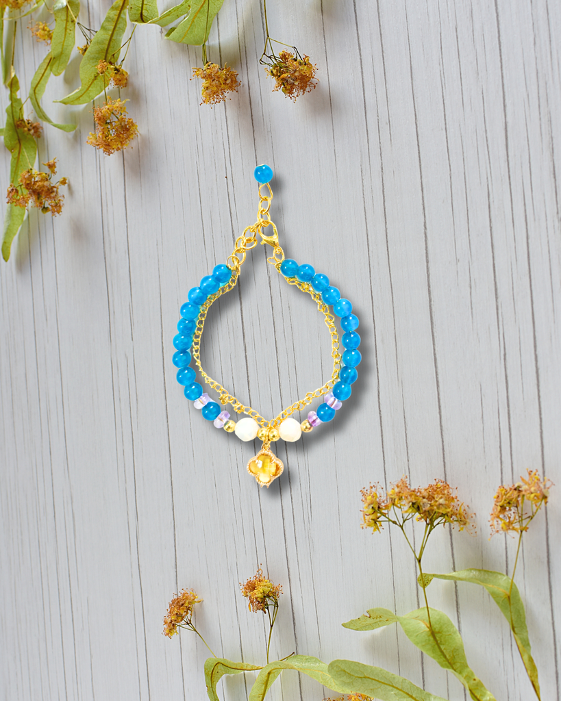 Blue Jade Clover Charm Bracelet