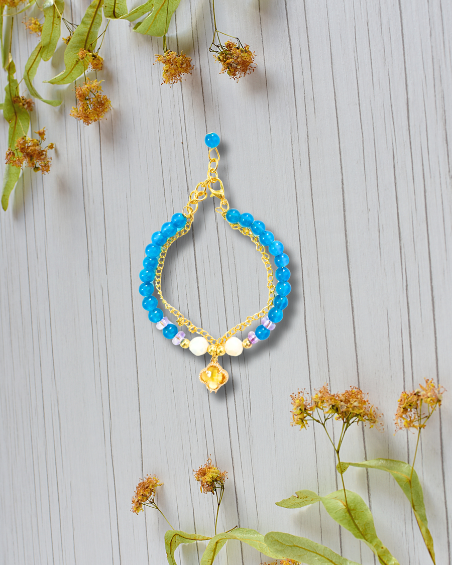 Blue Jade Clover Charm Bracelet