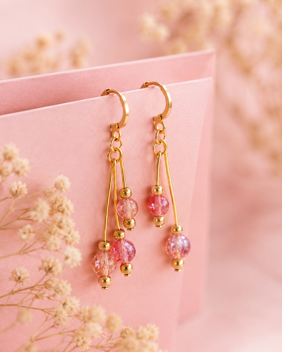 Blush Bead Gold Earrings