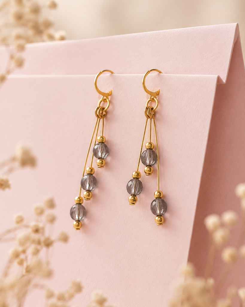 Crystal grey Gold Drop Earrings
