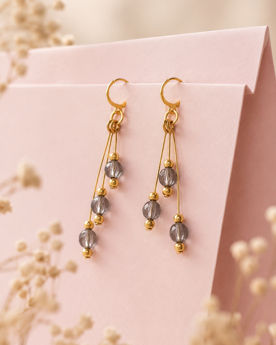 Crystal grey Gold Drop Earrings