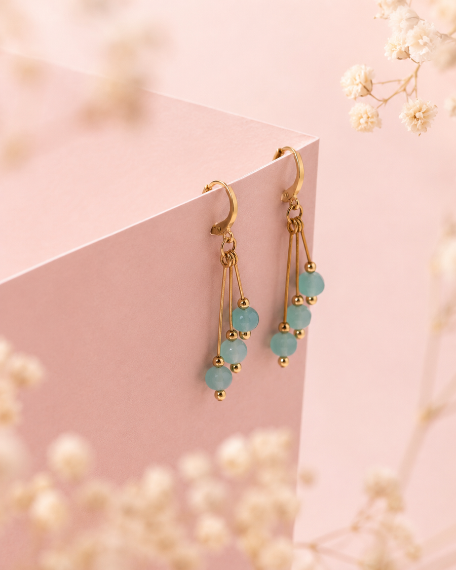 Aqua Jade Gold Drop Earrings