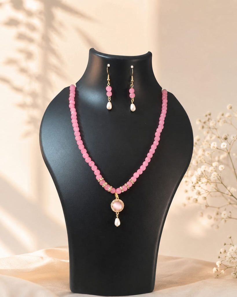 Rose Pink Pendant Necklace Set