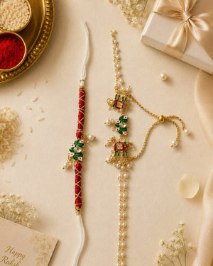 Meenakari Elephant Pearl Lumba Rakhi Set