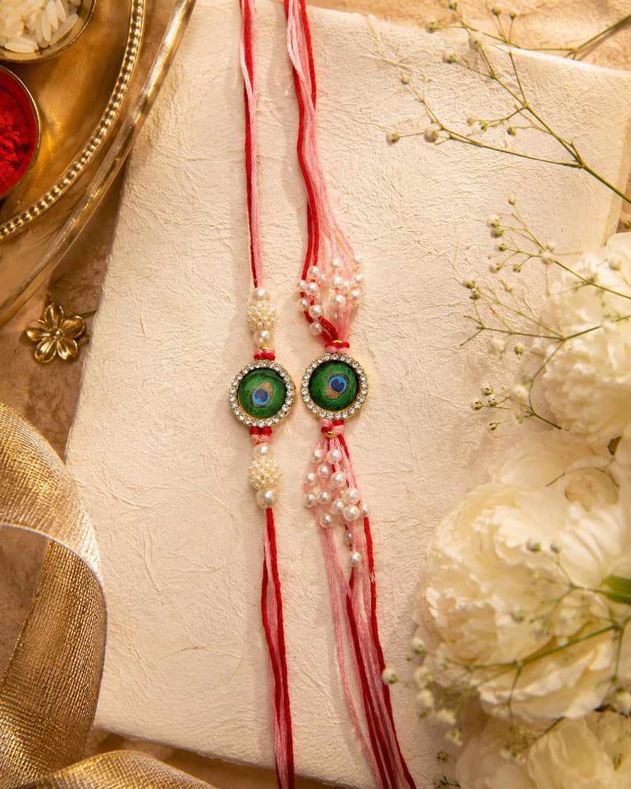 Peacock Feather Rakhi Set