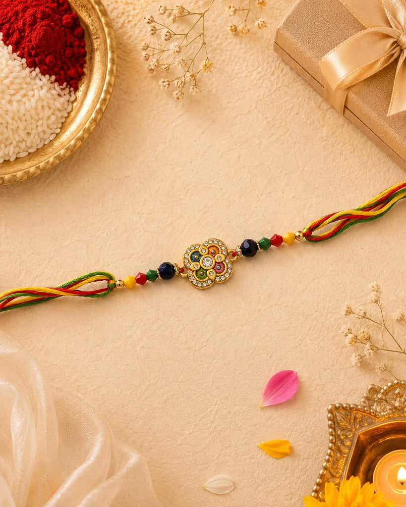 Multicolour Meenakari Flower Rakhi