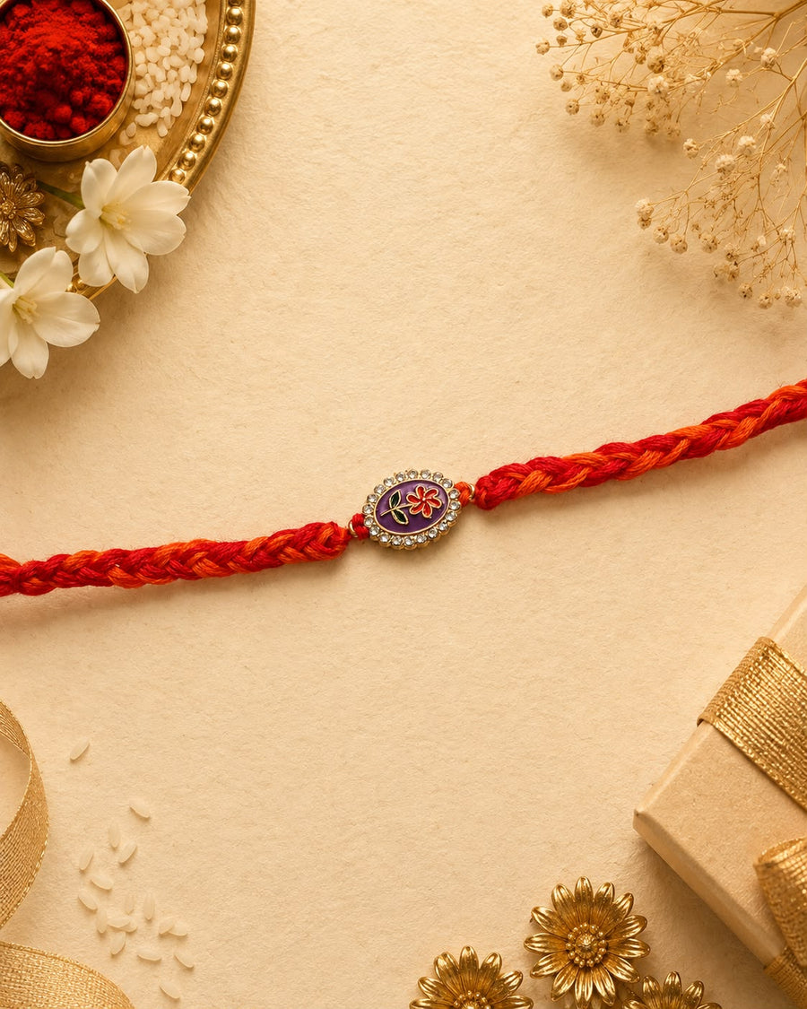 Meenakari Floral Oval Rakhi